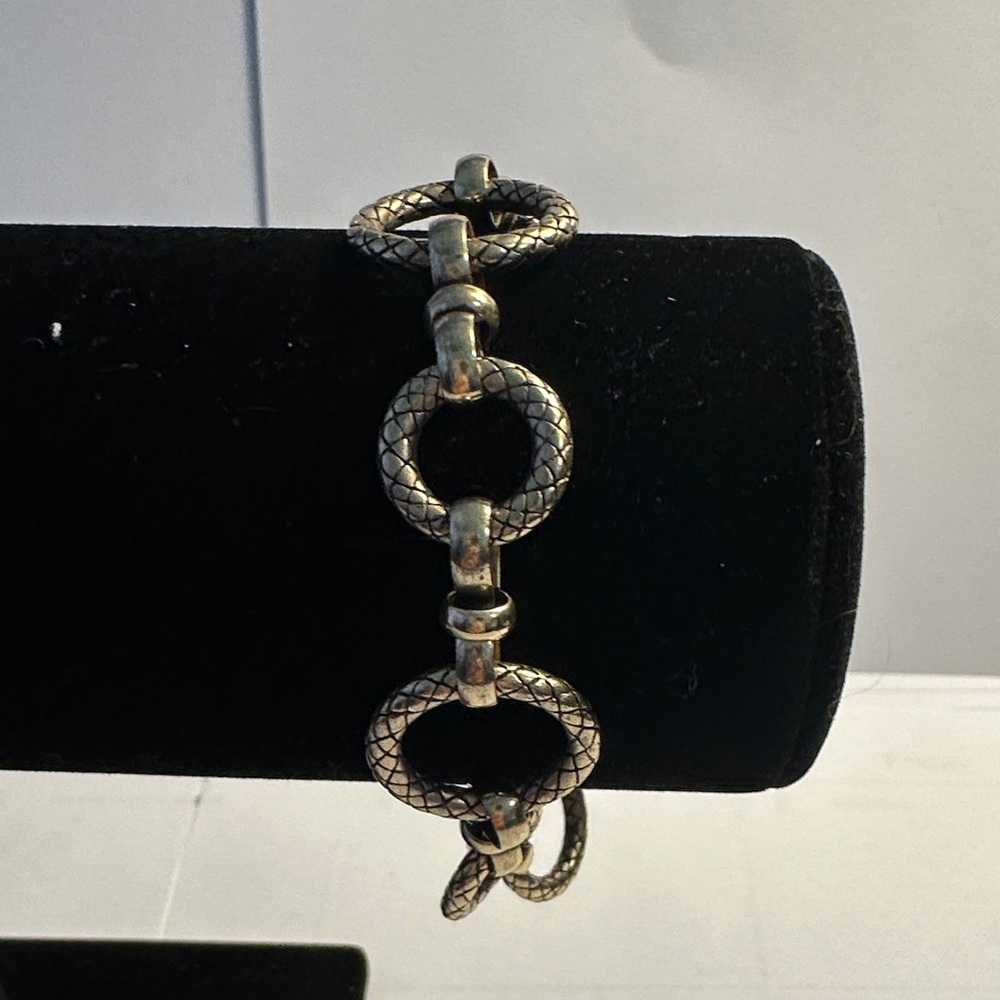 Textured Gold-Tone Link Bracelet - Circular Ring Design